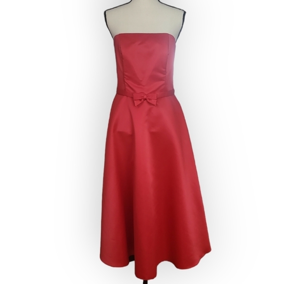 Jessica McClintock Dresses & Skirts - Jessica Mcclintock Red Satin Strapless Tea Length Bow Accent Formal Dress 10